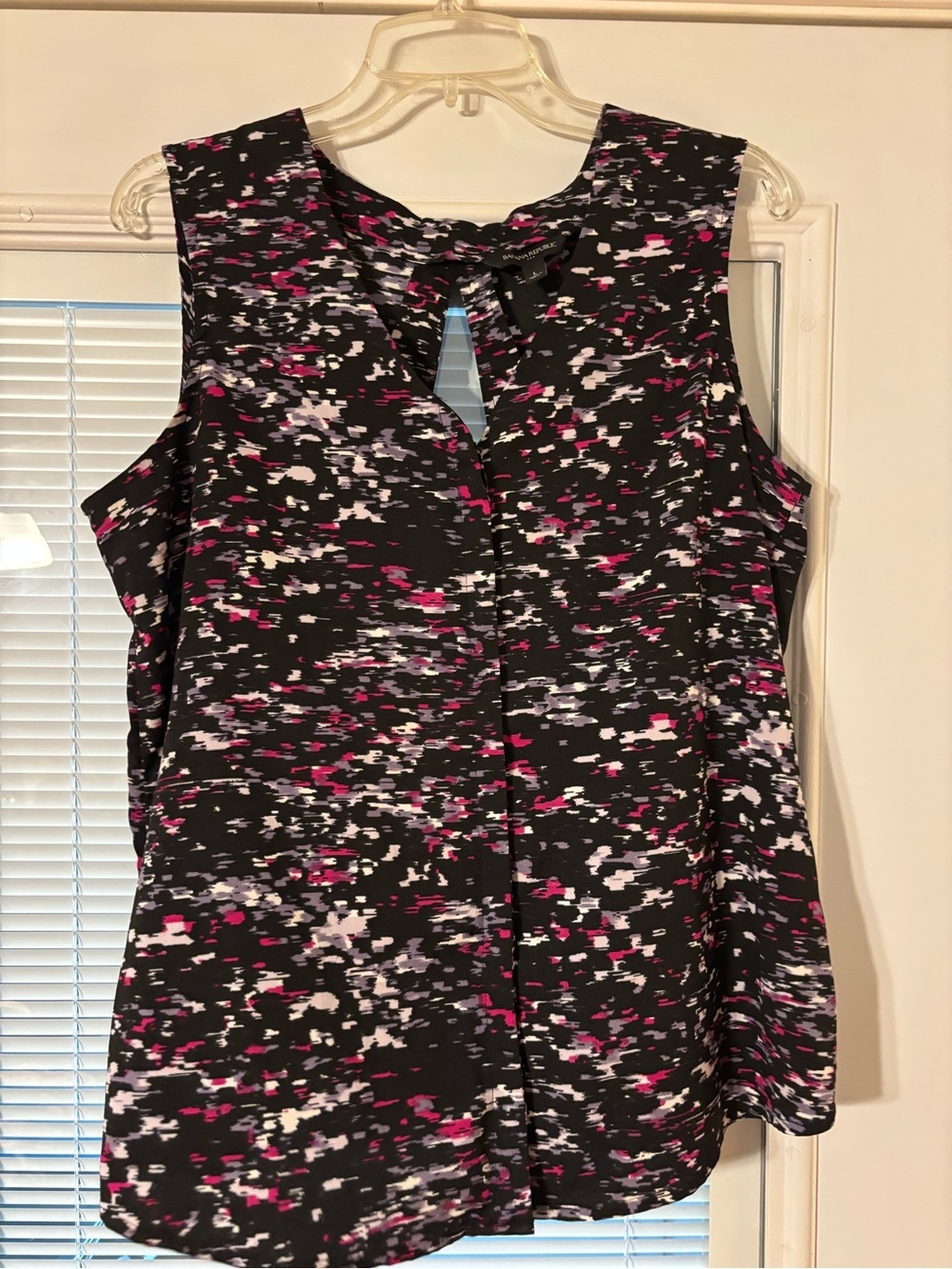 Sleeveless Black Printed Top with Pink & White Accents open back